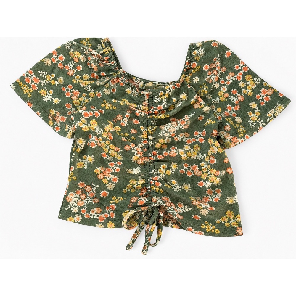 Sweet Stories Girls Floral Knit Dress Green Orange Short Sleeve Size 7/8 S